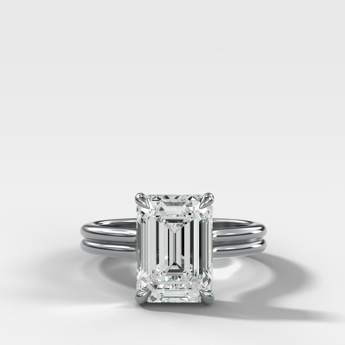 Double Row Solitaire Engagement Ring With Emerald Cut Diamond