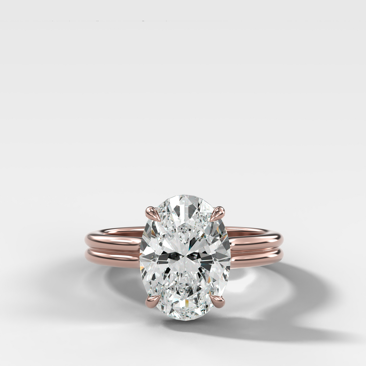 Double Row Solitaire Engagement Ring With Oval Cut Diamond