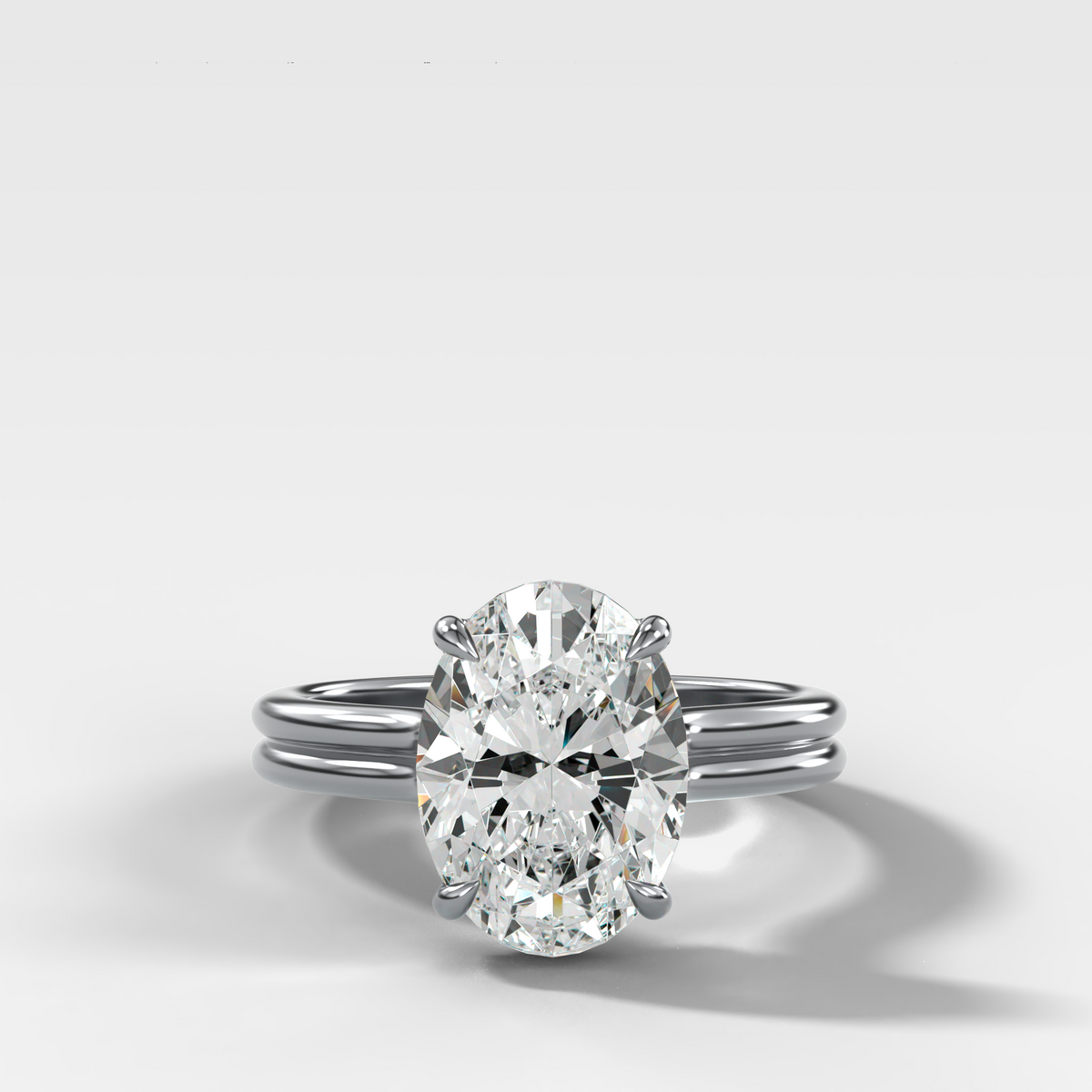 Double Row Solitaire Engagement Ring With Oval Cut Diamond