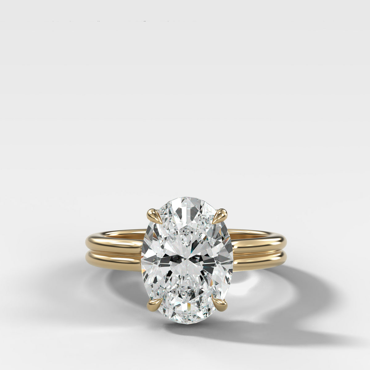 Double Row Solitaire Engagement Ring With Oval Cut Diamond