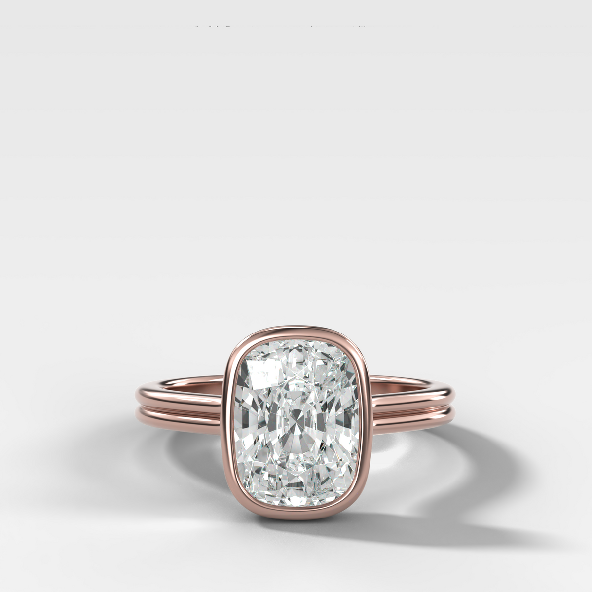 Double Row Penumbra Bezel Engagement Ring With Cushion Cut Diamond