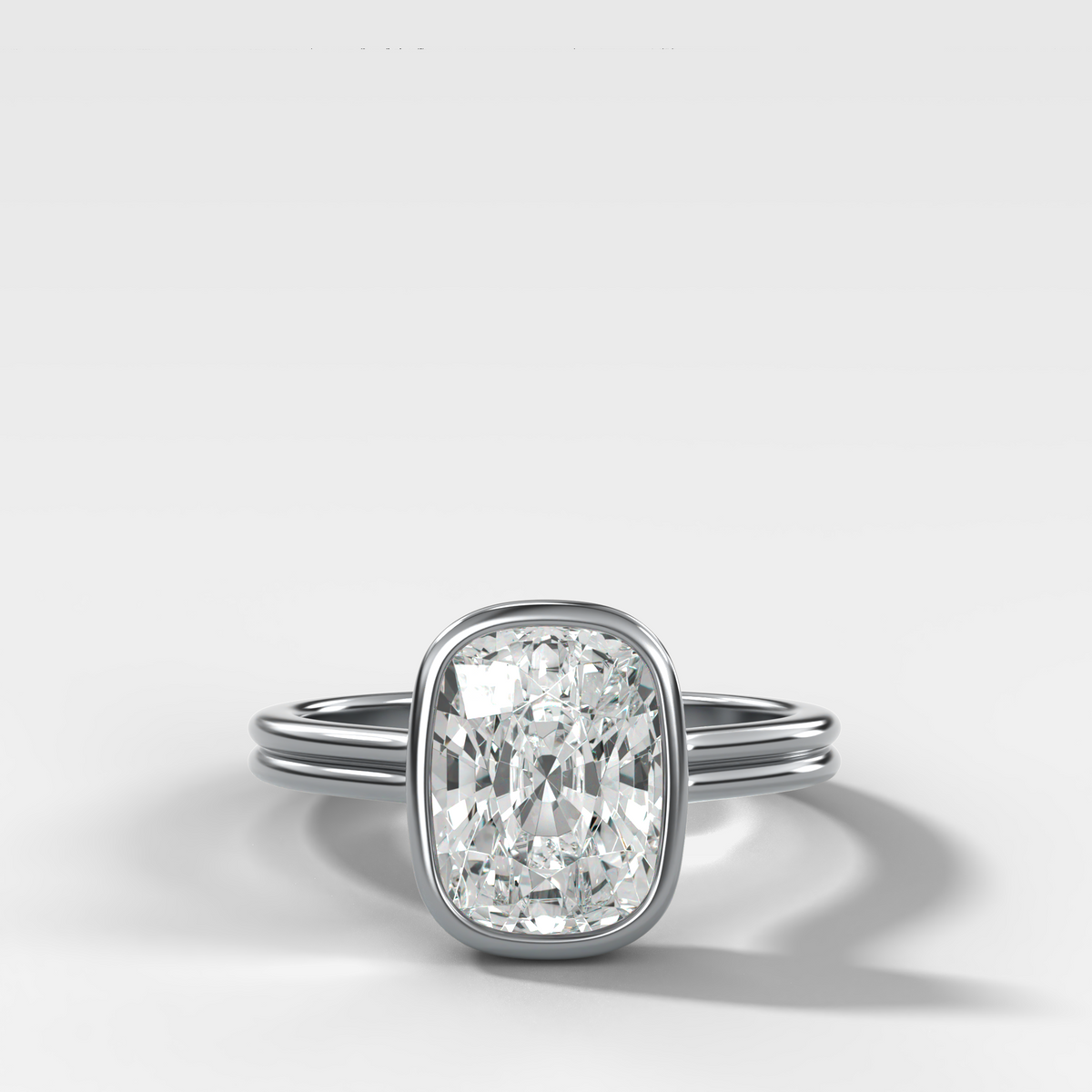 Double Row Penumbra Bezel Engagement Ring With Cushion Cut Diamond