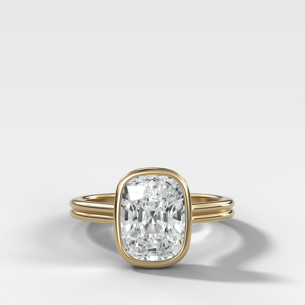 Double Row Penumbra Bezel Engagement Ring With Cushion Cut Diamond