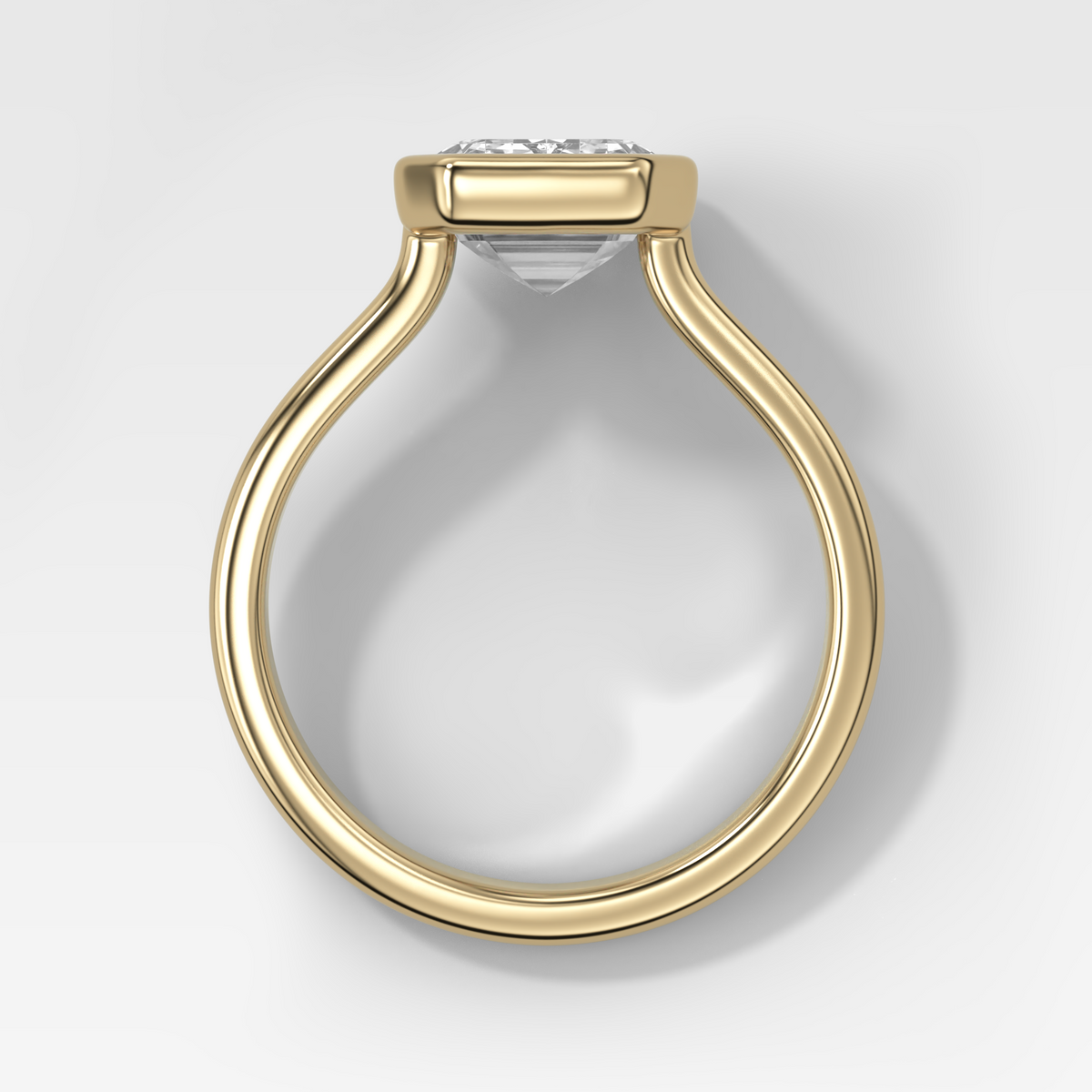Double Row Penumbra Bezel Engagement Ring With Emerald Cut Diamond