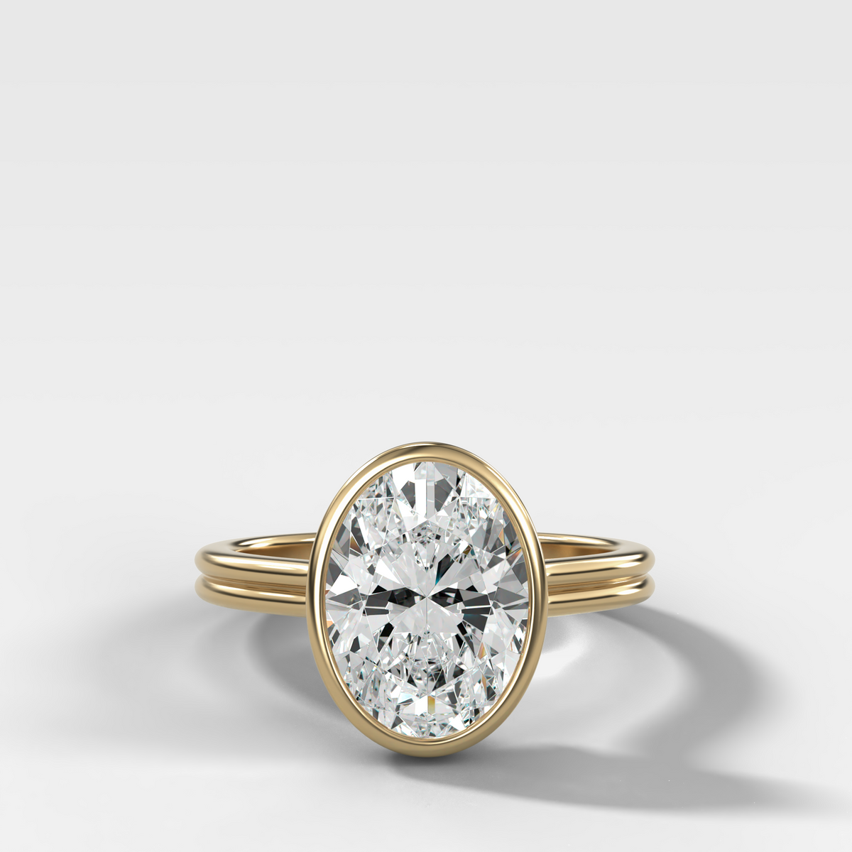 Double Row Penumbra Bezel Engagement Ring With Oval Cut Diamond