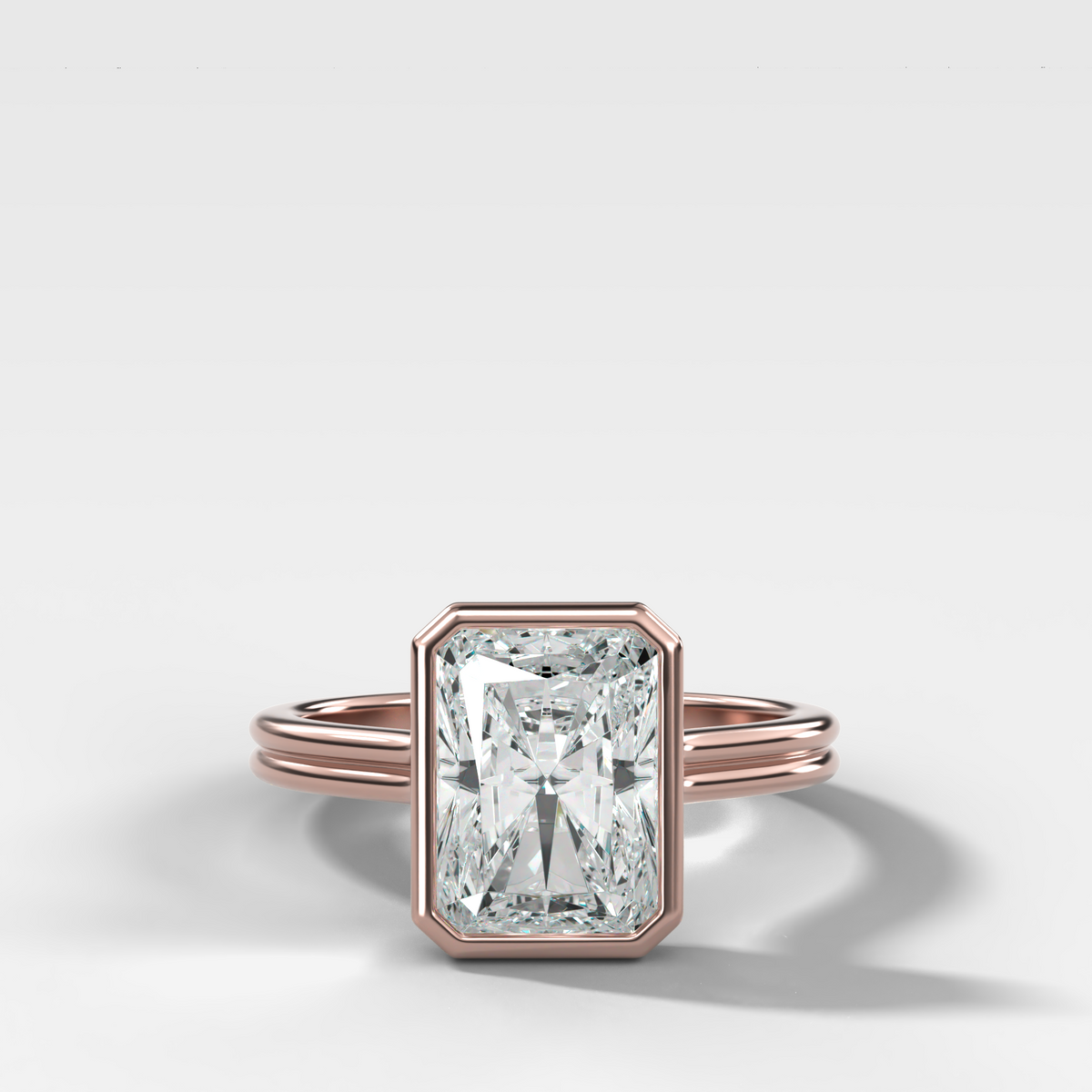 Double Row Penumbra Bezel Engagement Ring With Elongated Radiant Cut Diamond