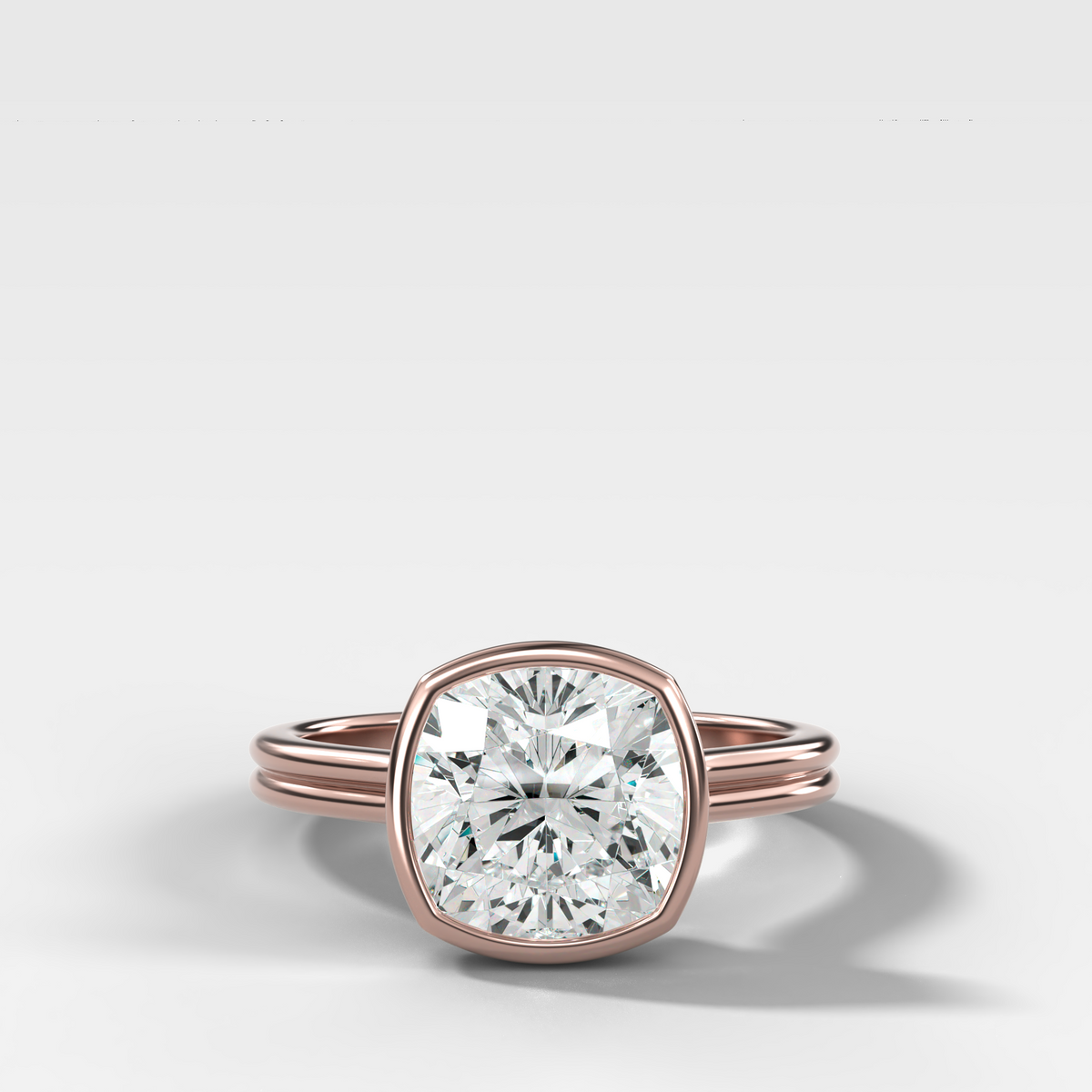 Double Row Penumbra Bezel Engagement Ring With Square Cushion Cut Diamond