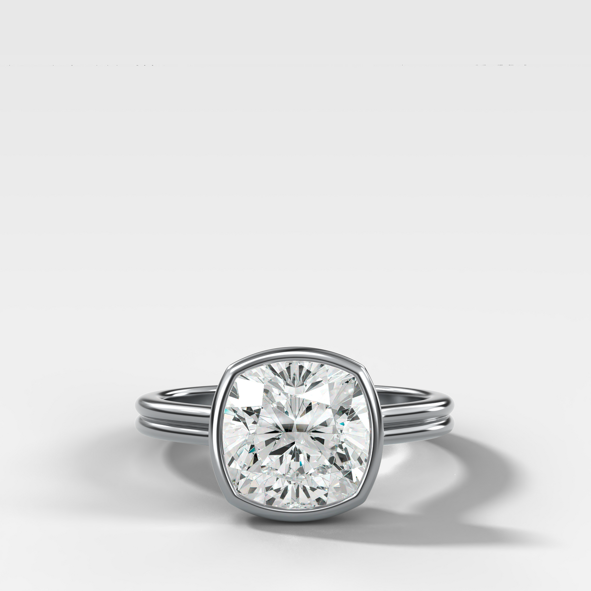 Double Row Penumbra Bezel Engagement Ring With Square Cushion Cut Diamond