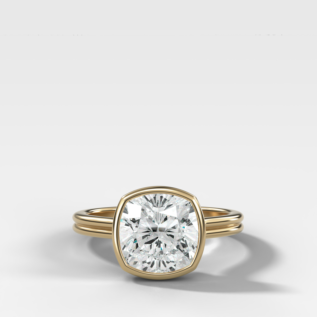Double Row Penumbra Bezel Engagement Ring With Square Cushion Cut Diamond