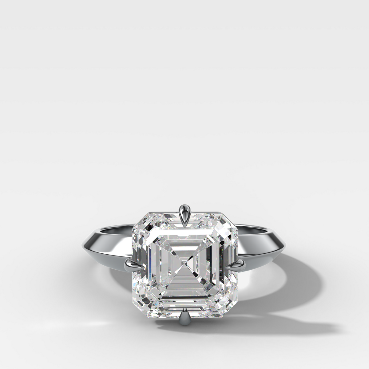 Compass Tapered Butter Knife Finest Solitaire Engagement Ring With an Asscher Cut Diamond