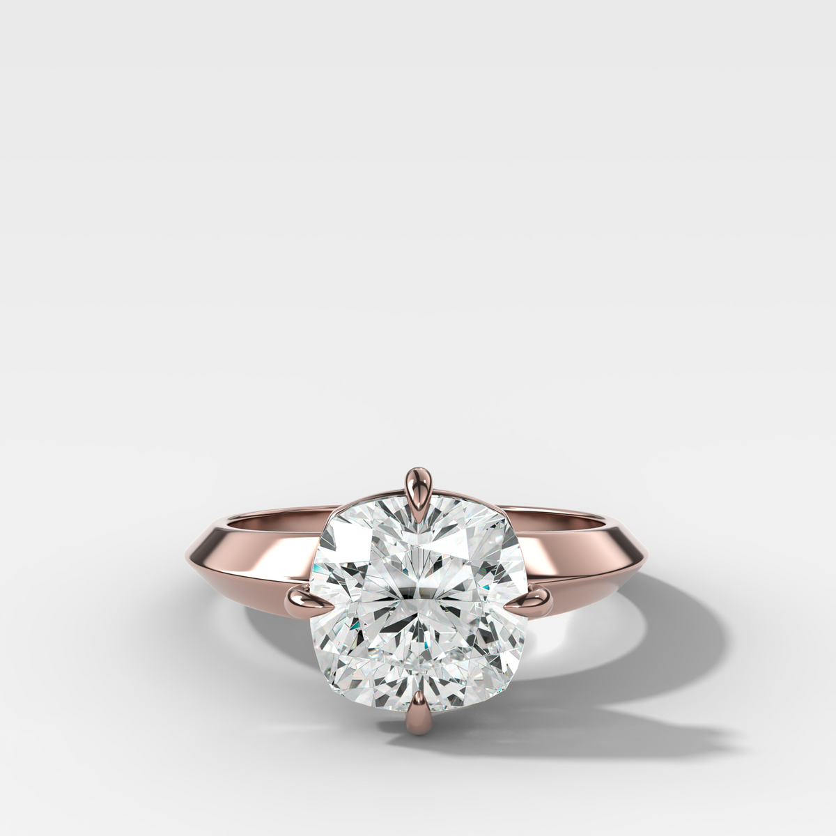 Compass Tapered Butter Knife Finest Solitaire Engagement Ring With a Square Cushion Cut Diamond