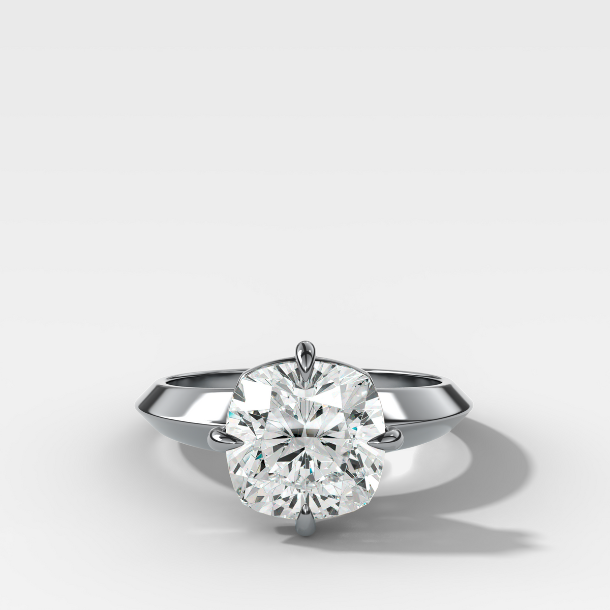 Compass Tapered Butter Knife Finest Solitaire Engagement Ring With a Square Cushion Cut Diamond