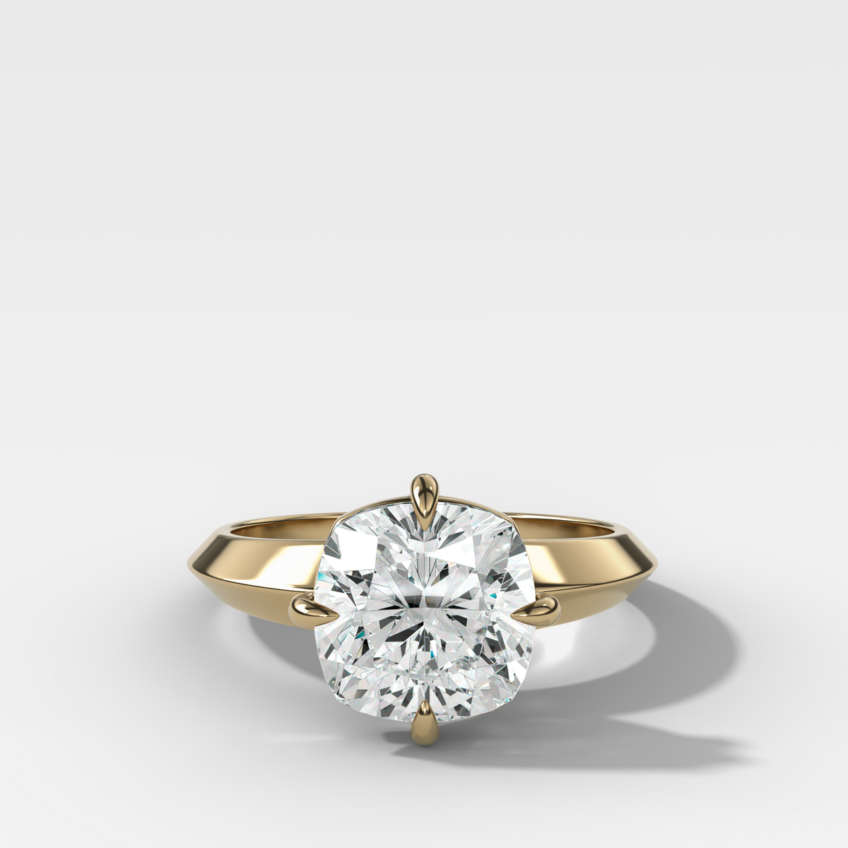 Compass Tapered Butter Knife Finest Solitaire Engagement Ring With a Square Cushion Cut Diamond