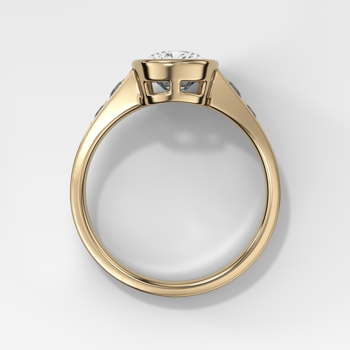 Elongated Old Mine Bezel Engagement Ring with a Tapered Pavé Band