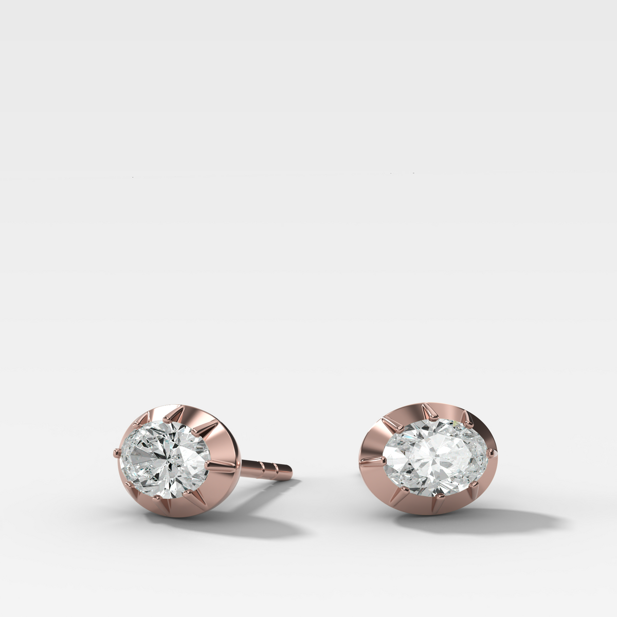 Button Back Studs with East West Oval Cut Diamond