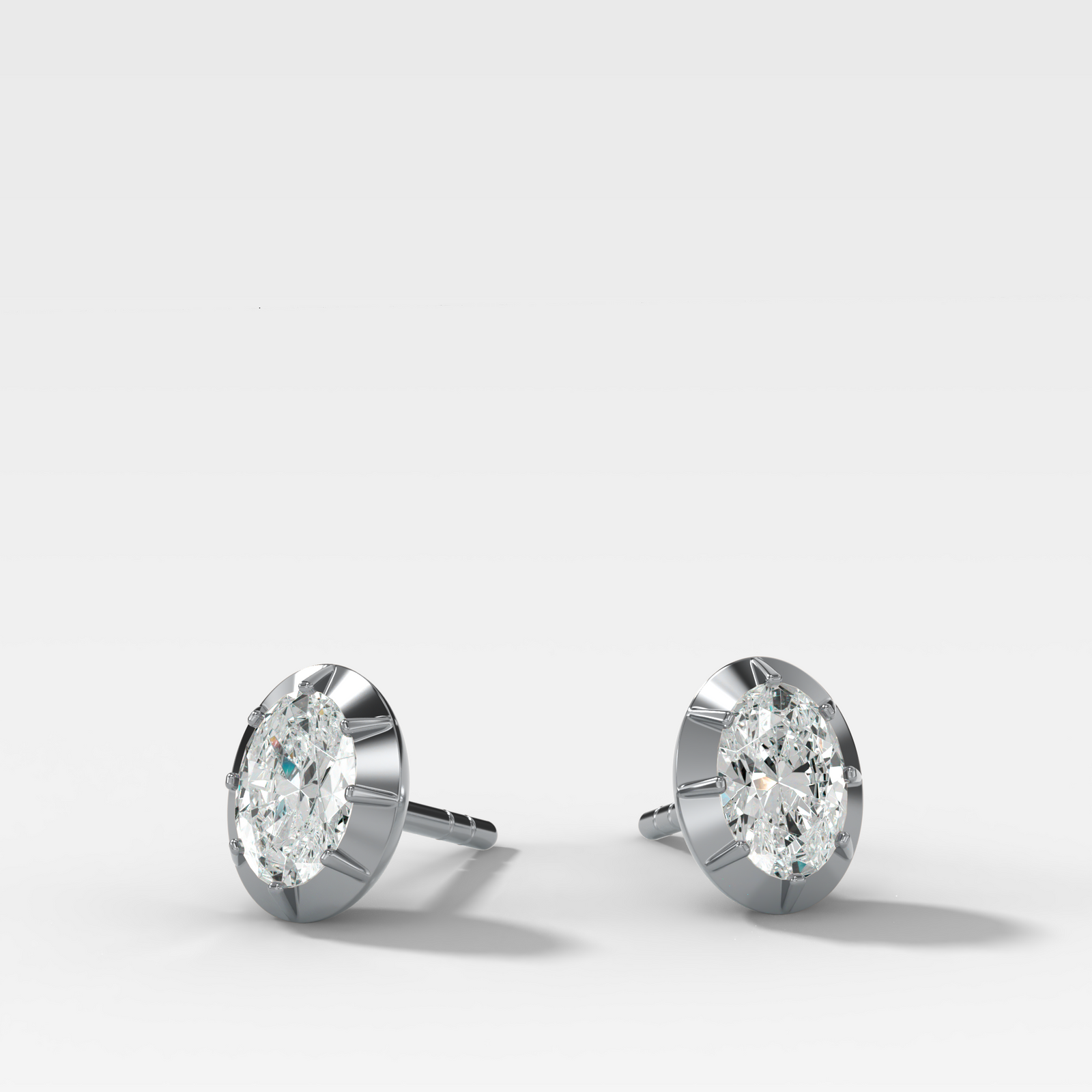 Button Back Studs with Oval Cut Diamond