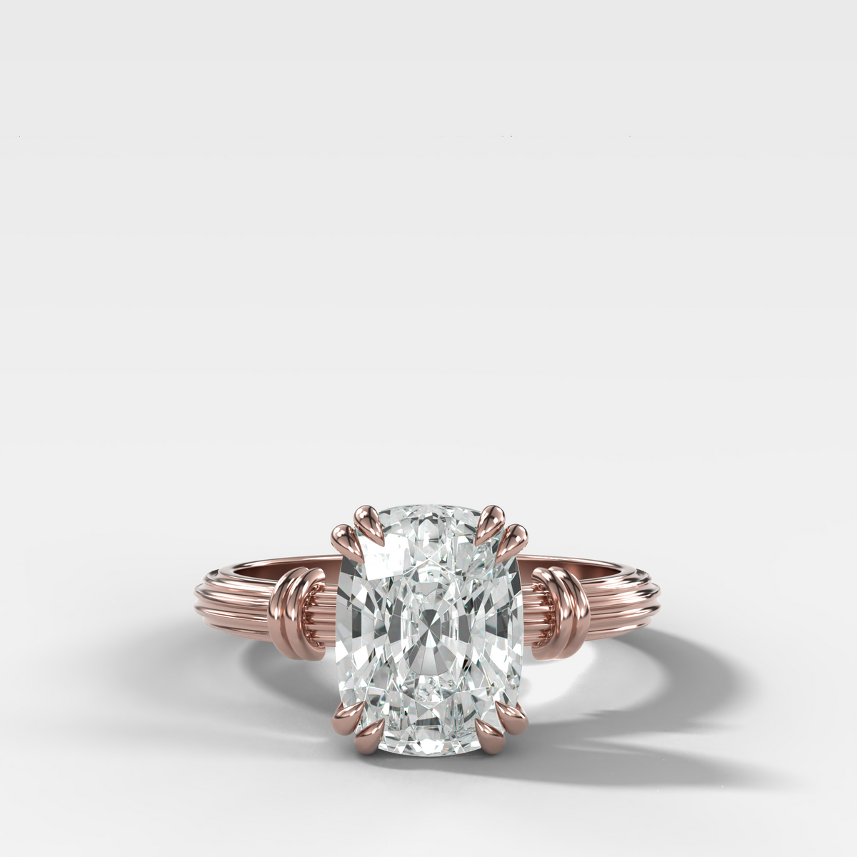 Ridged Band Knot Engagement Ring with Elongated Cushion Cut Diamond