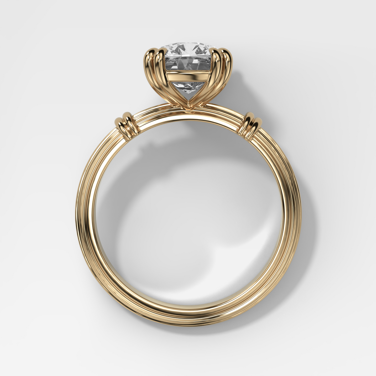 Ridged Band Knot Engagement Ring with Elongated Cushion Cut Diamond