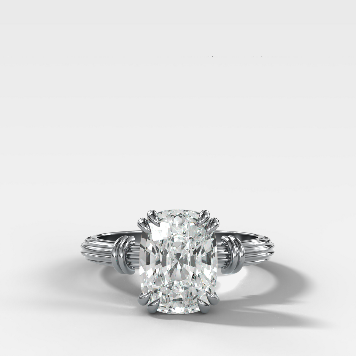 Ridged Band Knot Engagement Ring with Elongated Cushion Cut Diamond