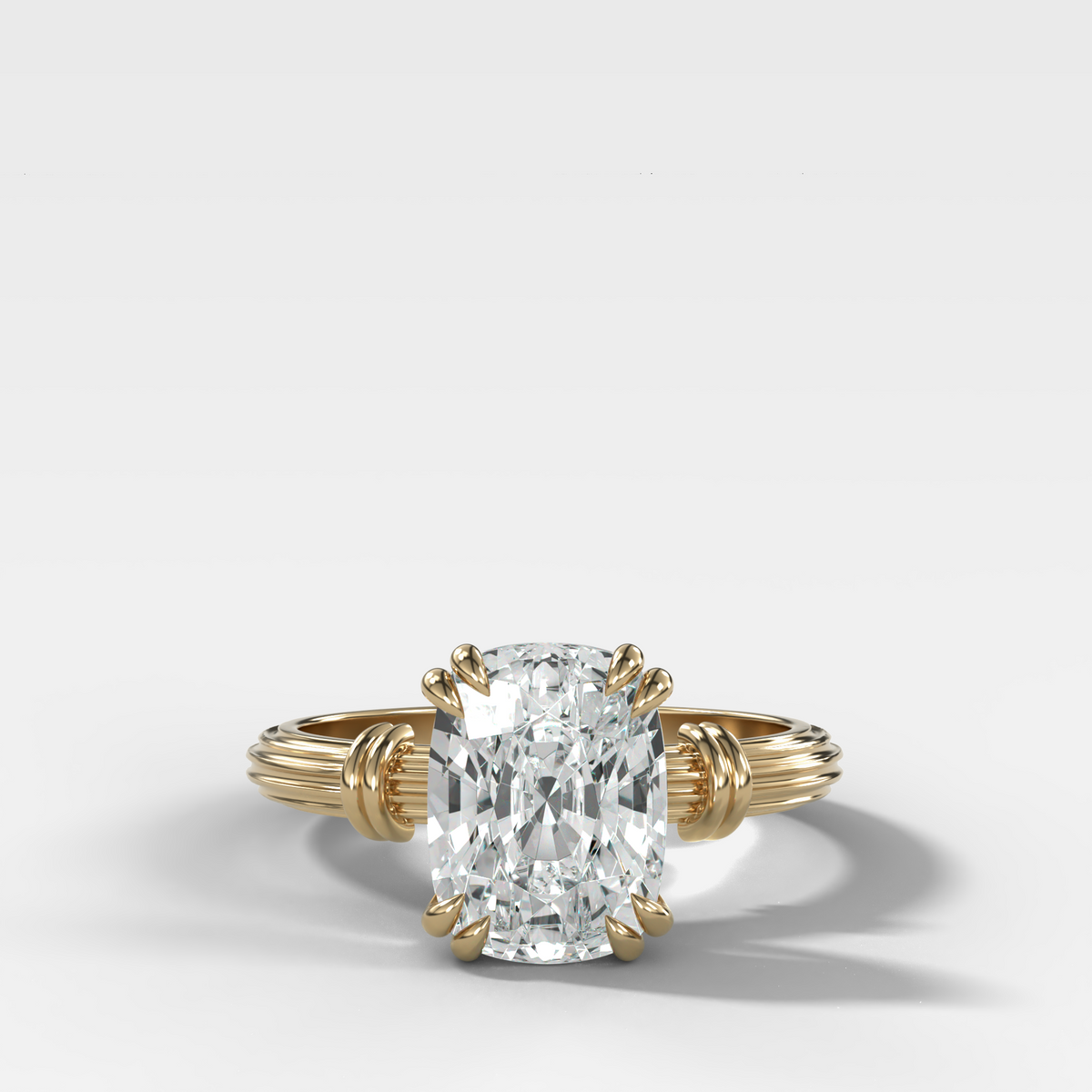 Ridged Band Knot Engagement Ring with Elongated Cushion Cut Diamond