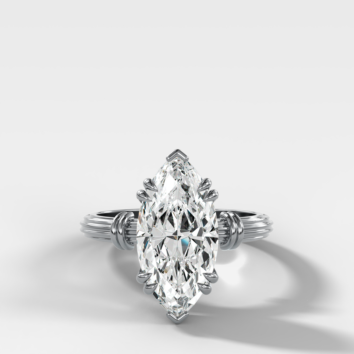 Ridged Band Knot Engagement Ring with Marquise Cut Diamond