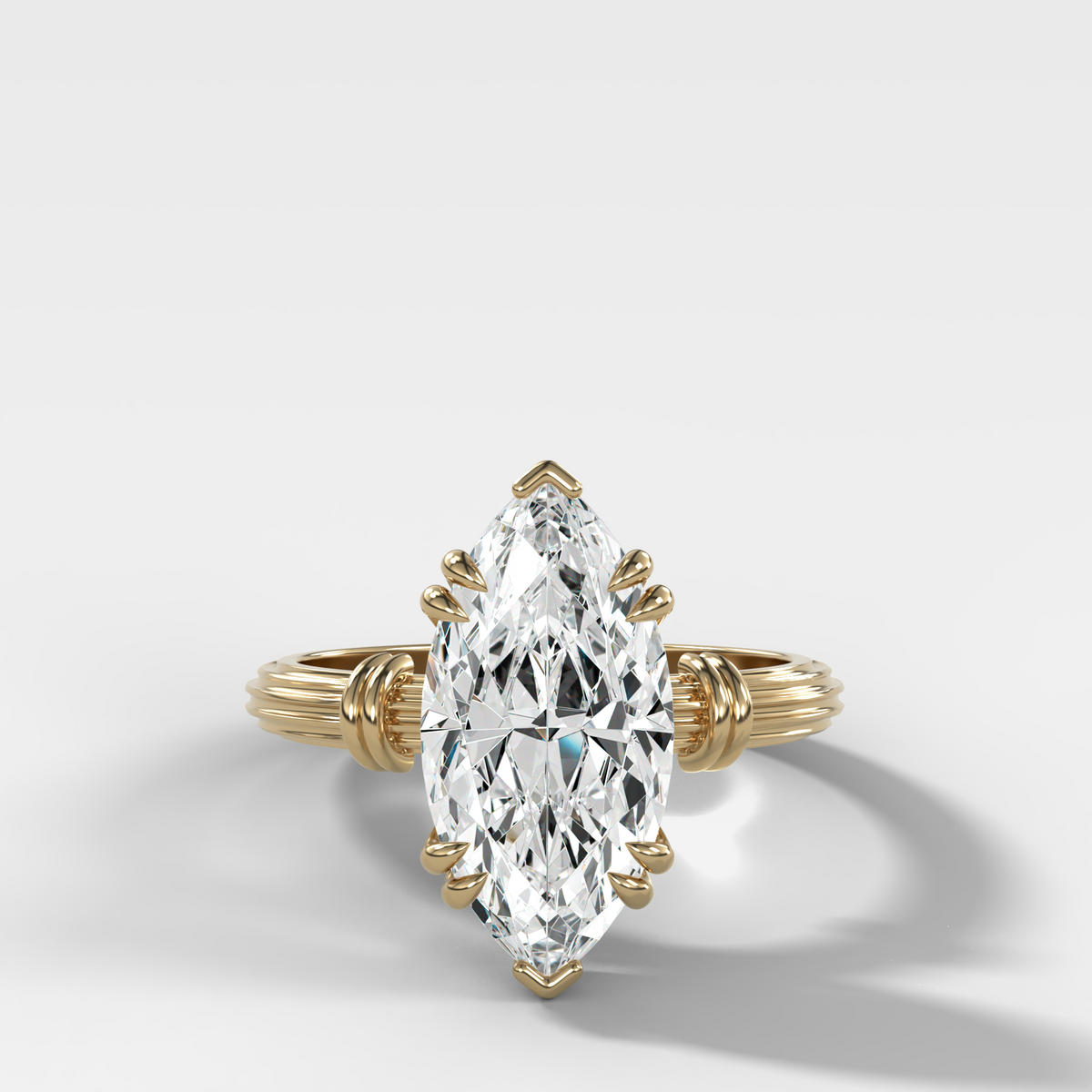 Ridged Band Knot Engagement Ring with Marquise Cut Diamond
