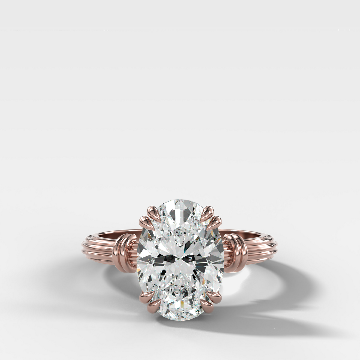 Ridged Band Knot Engagement Ring with Oval Cut Diamond