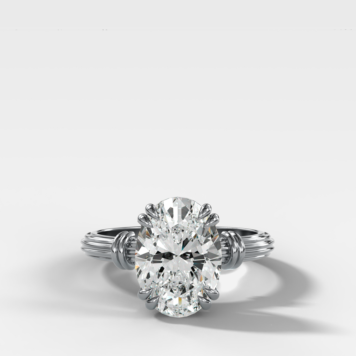 Ridged Band Knot Engagement Ring with Oval Cut Diamond