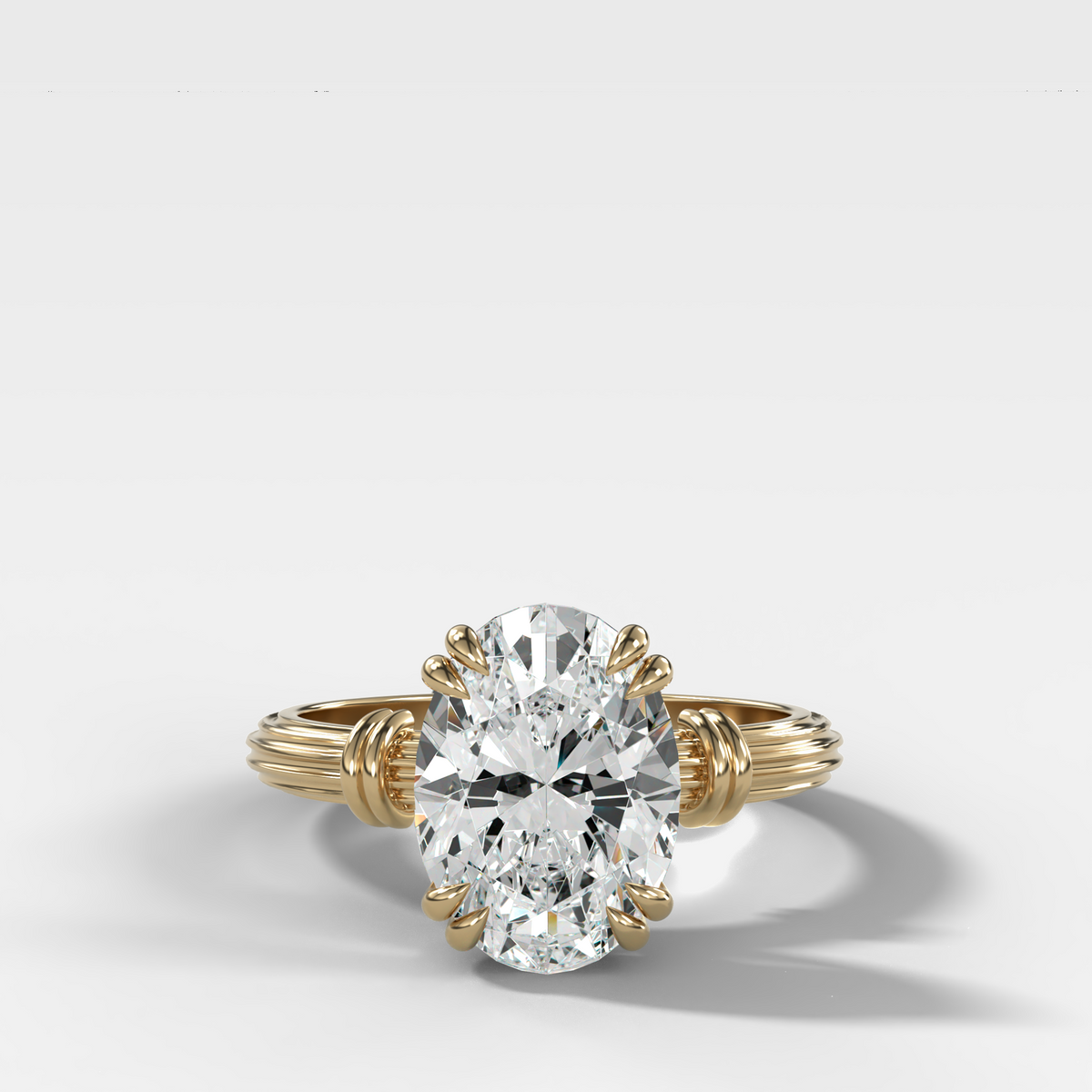 Ridged Band Knot Engagement Ring with Oval Cut Diamond