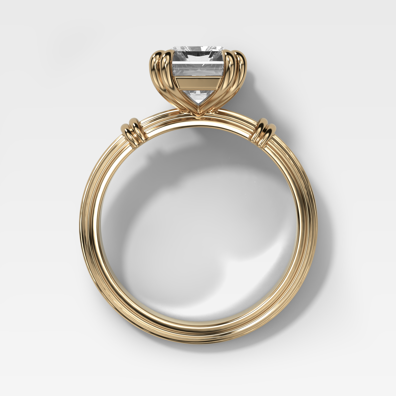 Ridged Band Knot Engagement Ring with Elongated Radiant Cut Diamond