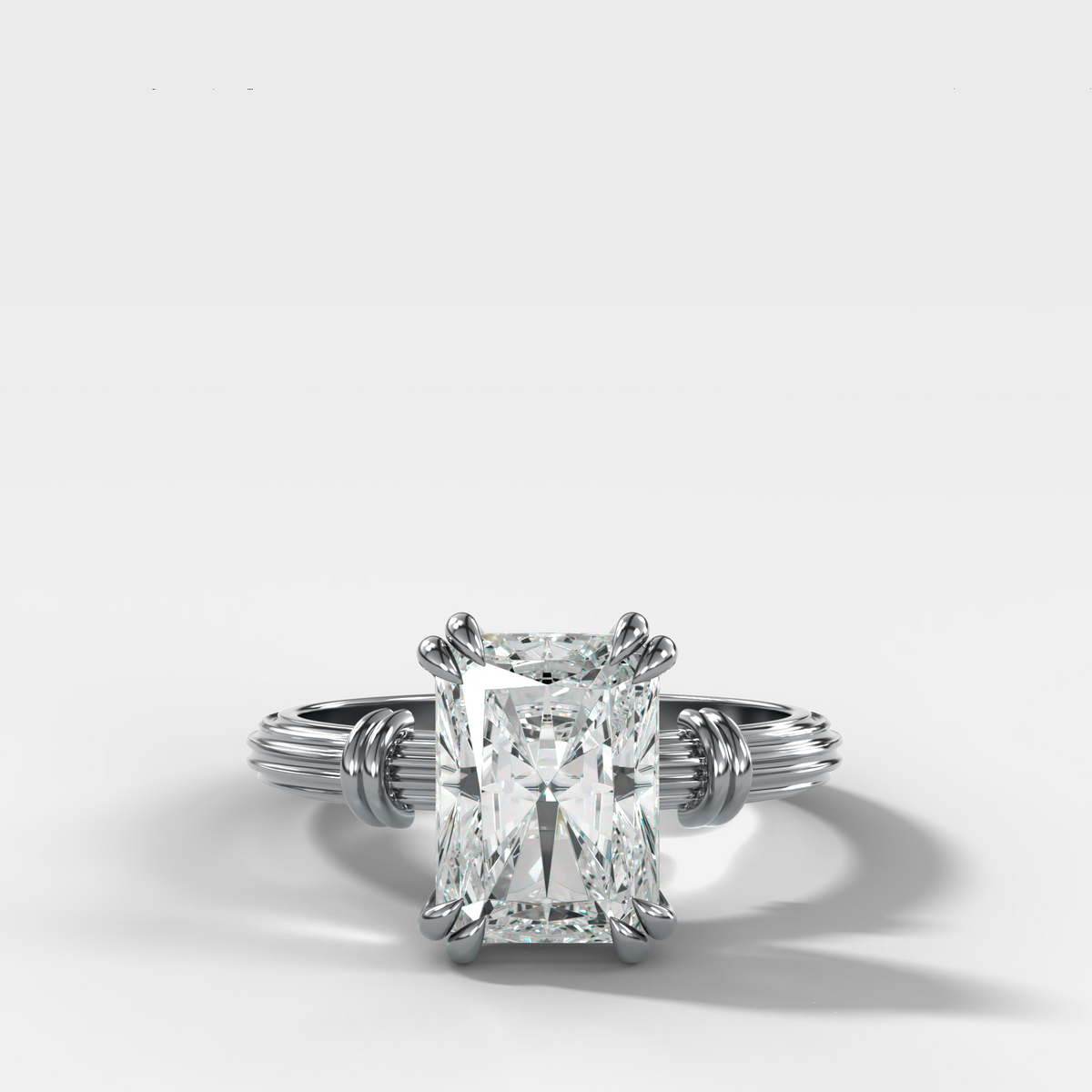 Ridged Band Knot Engagement Ring with Elongated Radiant Cut Diamond