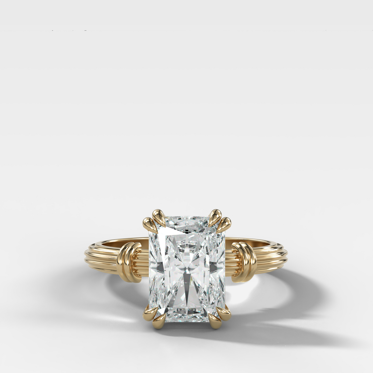 Ridged Band Knot Engagement Ring with Elongated Radiant Cut Diamond