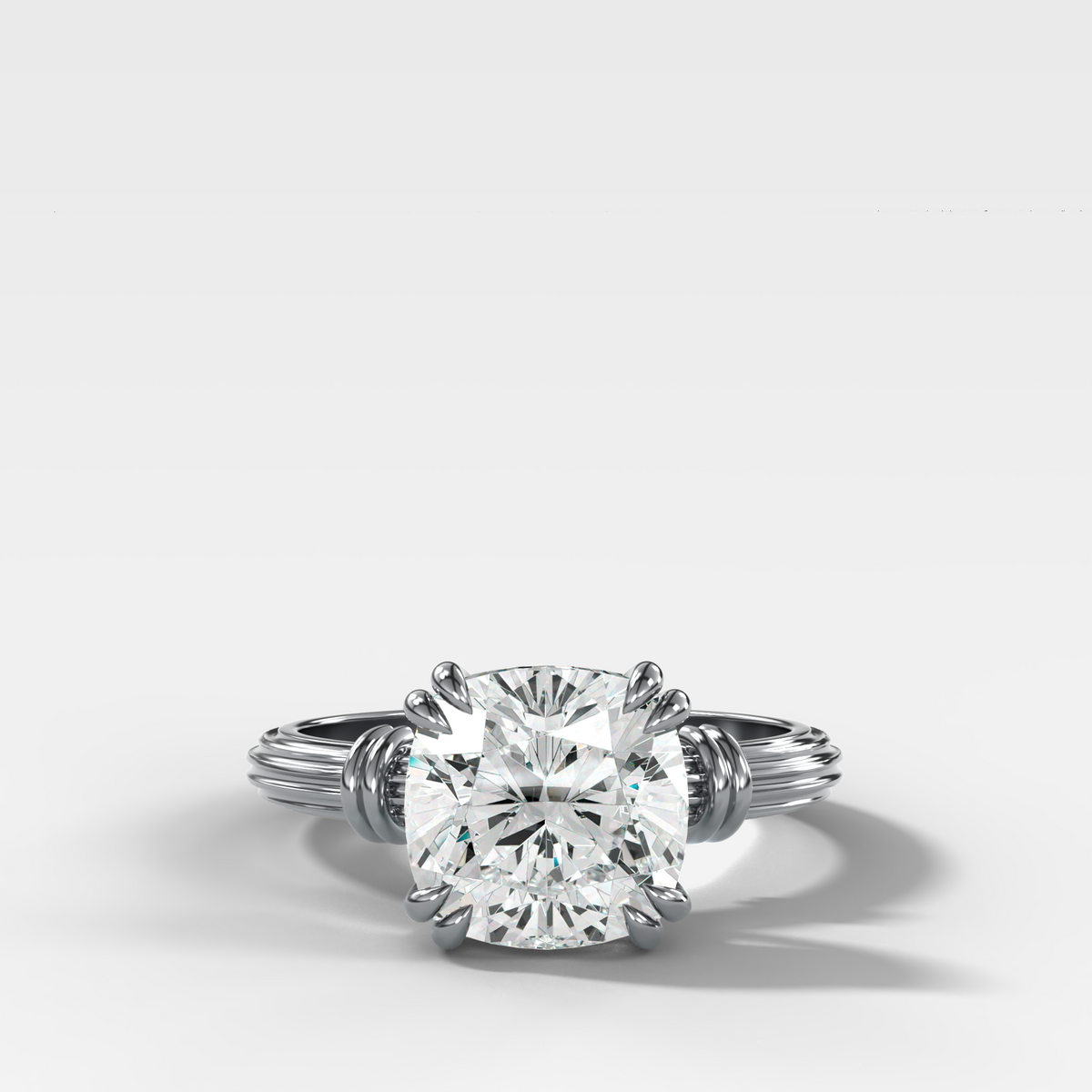 Ridged Band Knot Engagement Ring with Square Cushion Cut Diamond
