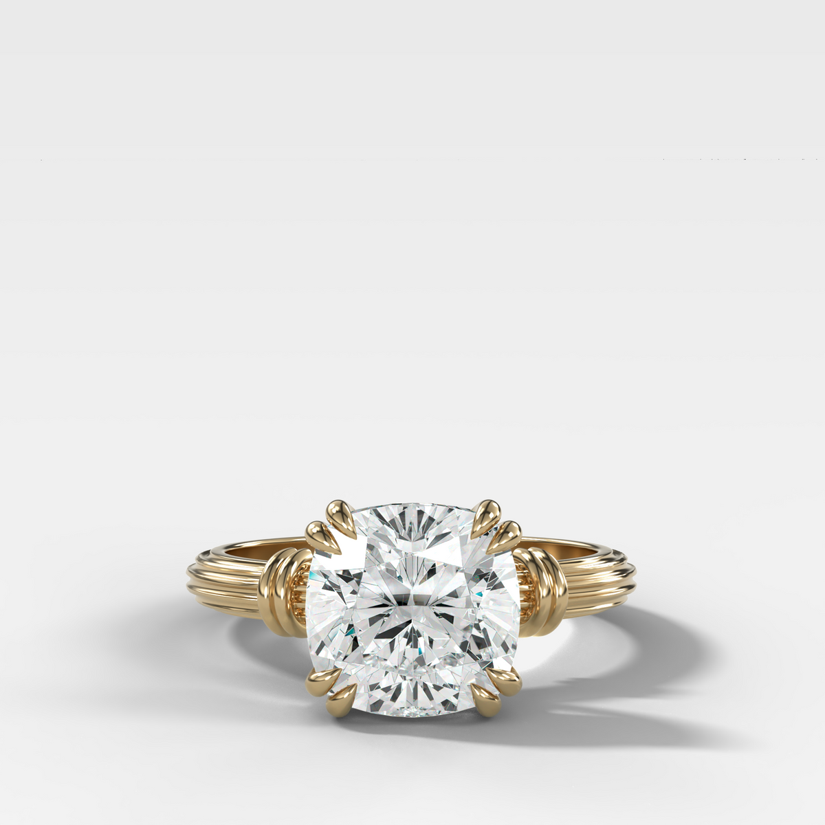 Ridged Band Knot Engagement Ring with Square Cushion Cut Diamond