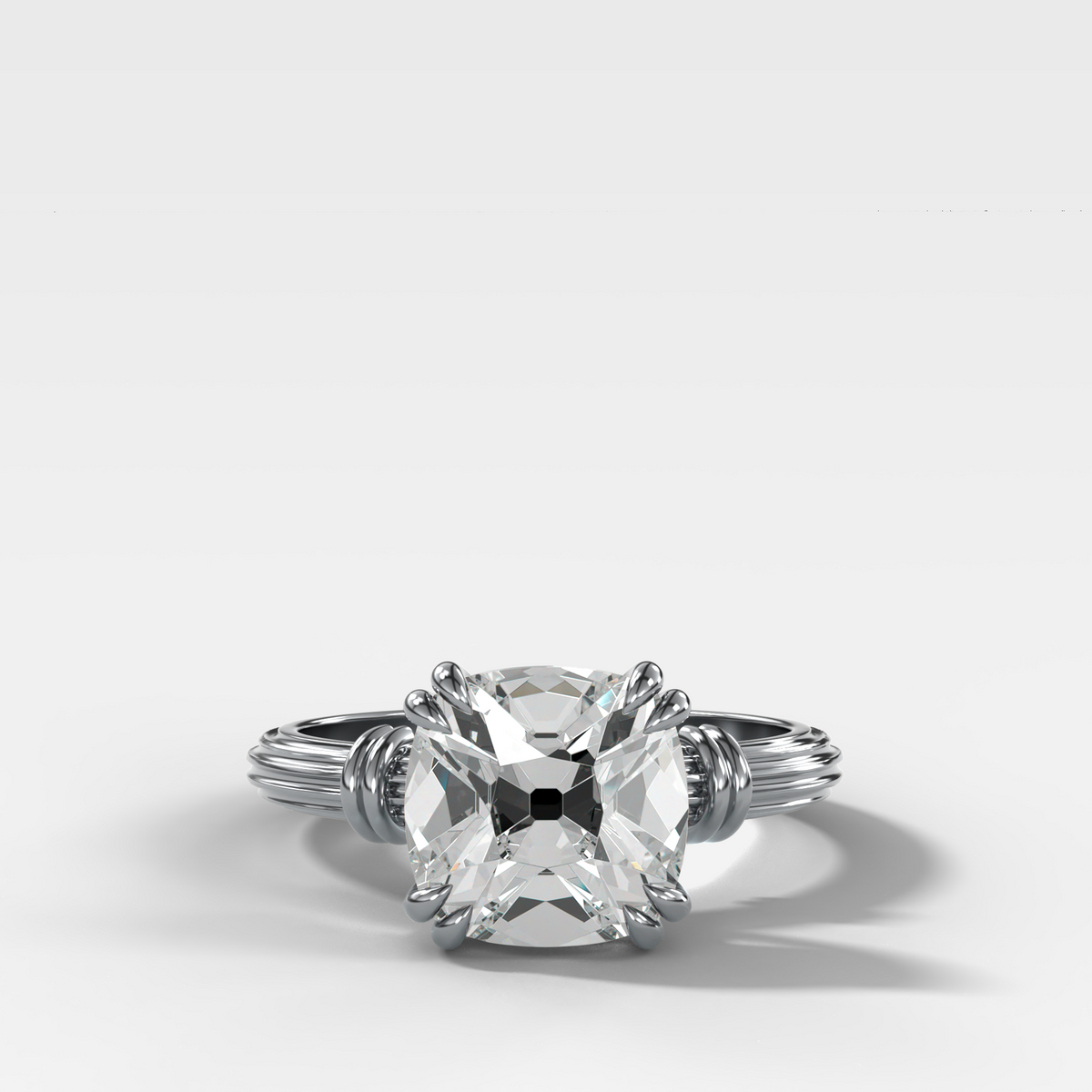 Ridged Band Knot Engagement Ring with Old Mine Cut Diamond
