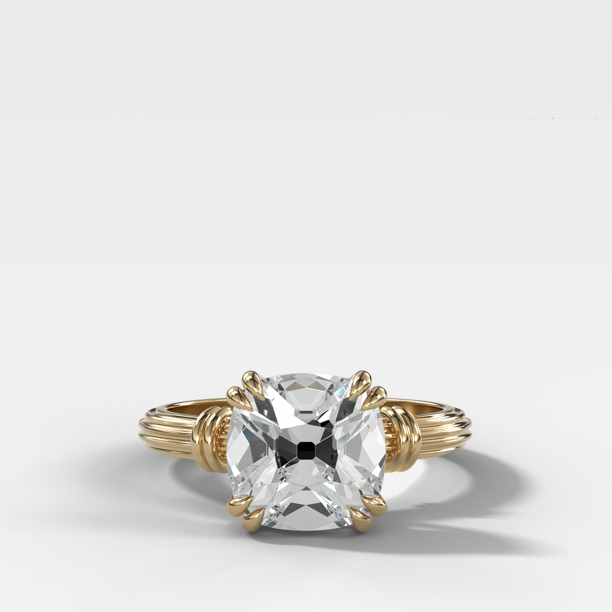 Ridged Band Knot Engagement Ring with Old Mine Cut Diamond