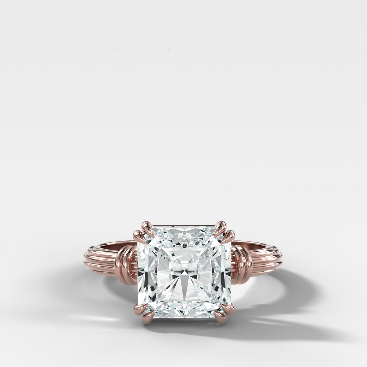 Ridged Band Knot Engagement Ring with Square Radiant Cut Diamond