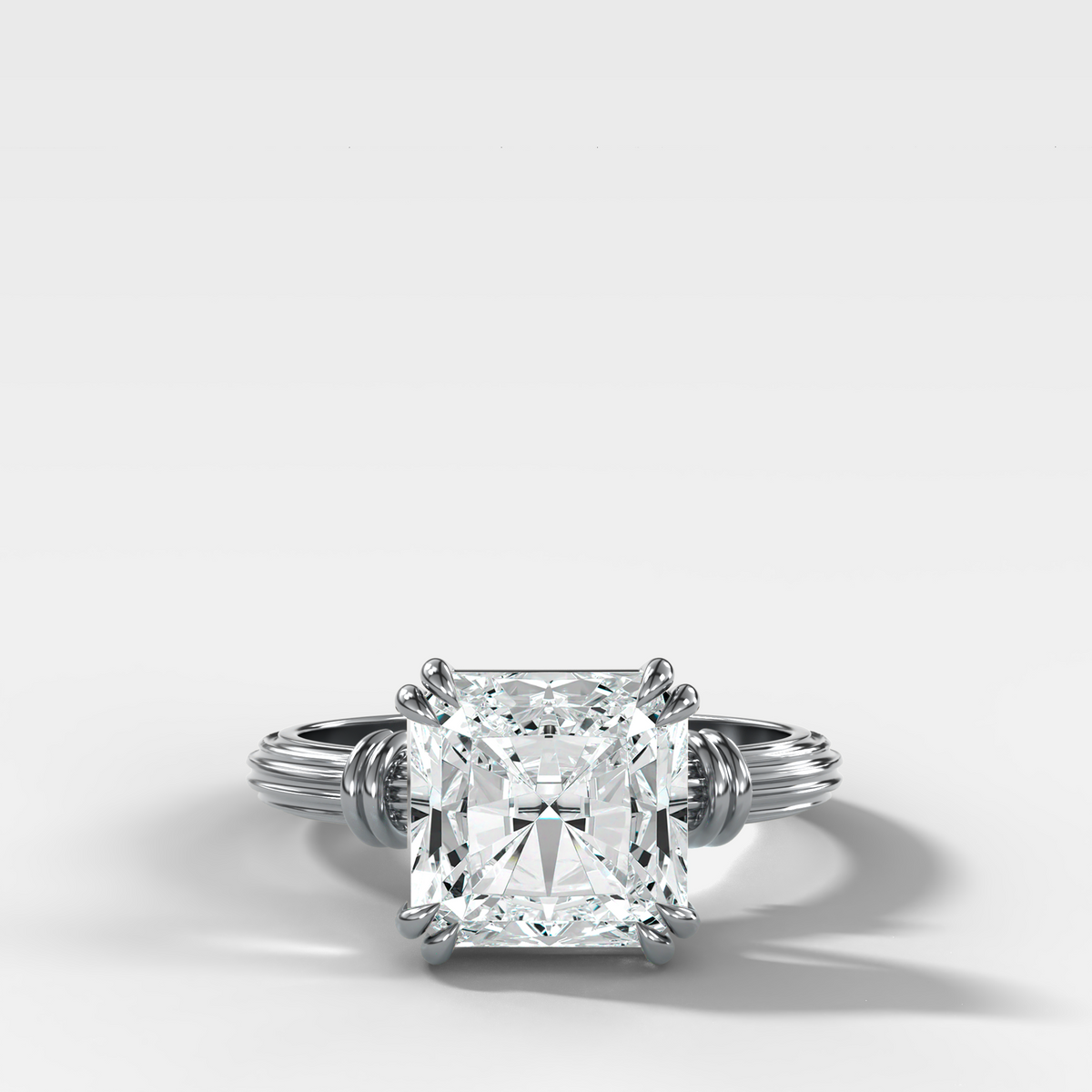 Ridged Band Knot Engagement Ring with Square Radiant Cut Diamond