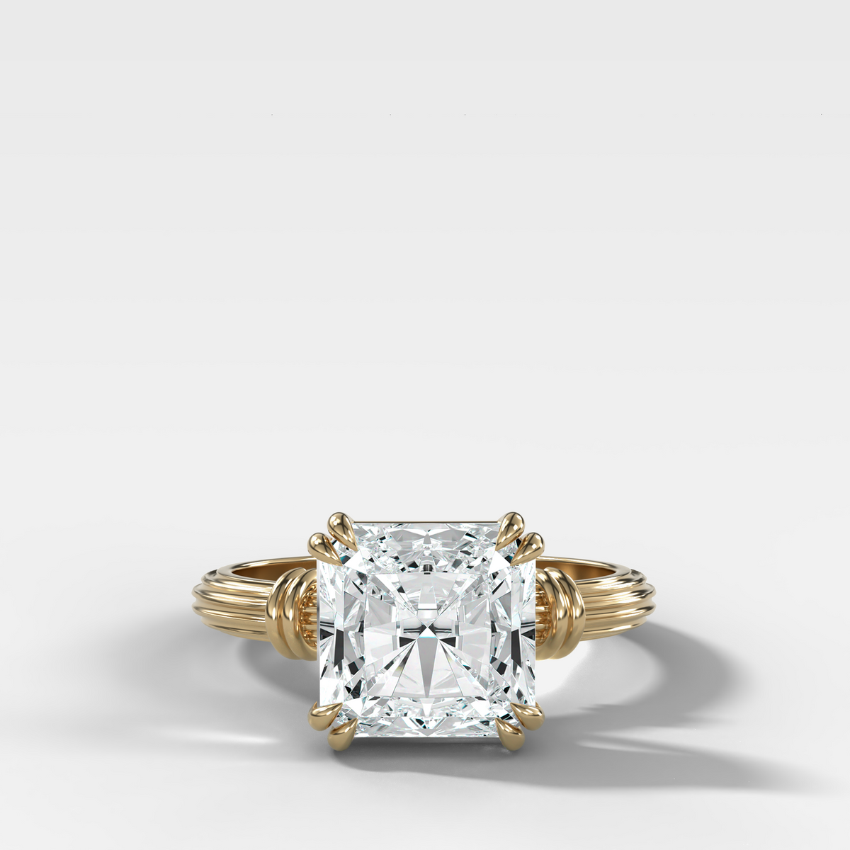 Ridged Band Knot Engagement Ring with Square Radiant Cut Diamond