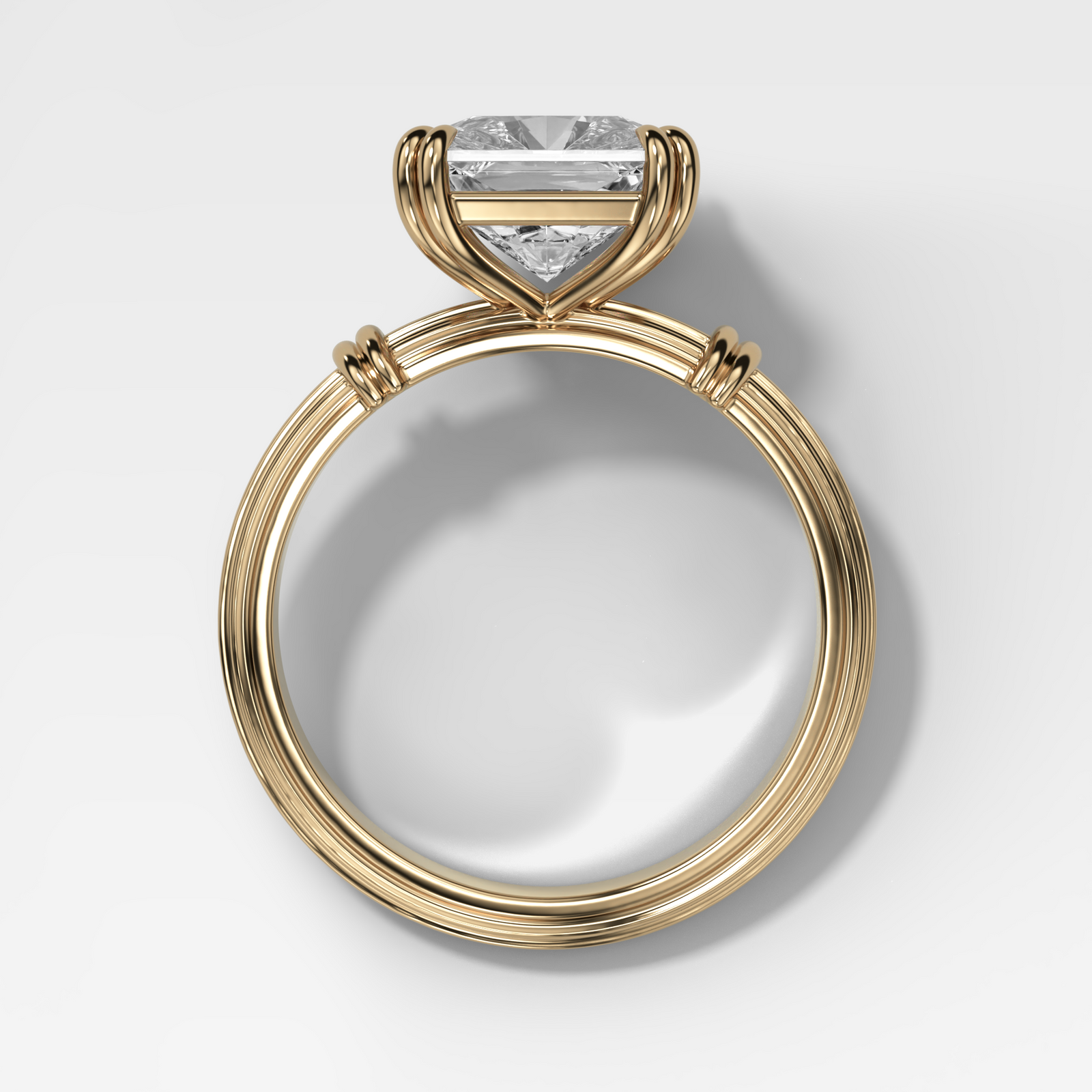 Ridged Band Knot Engagement Ring with Square Radiant Cut Diamond