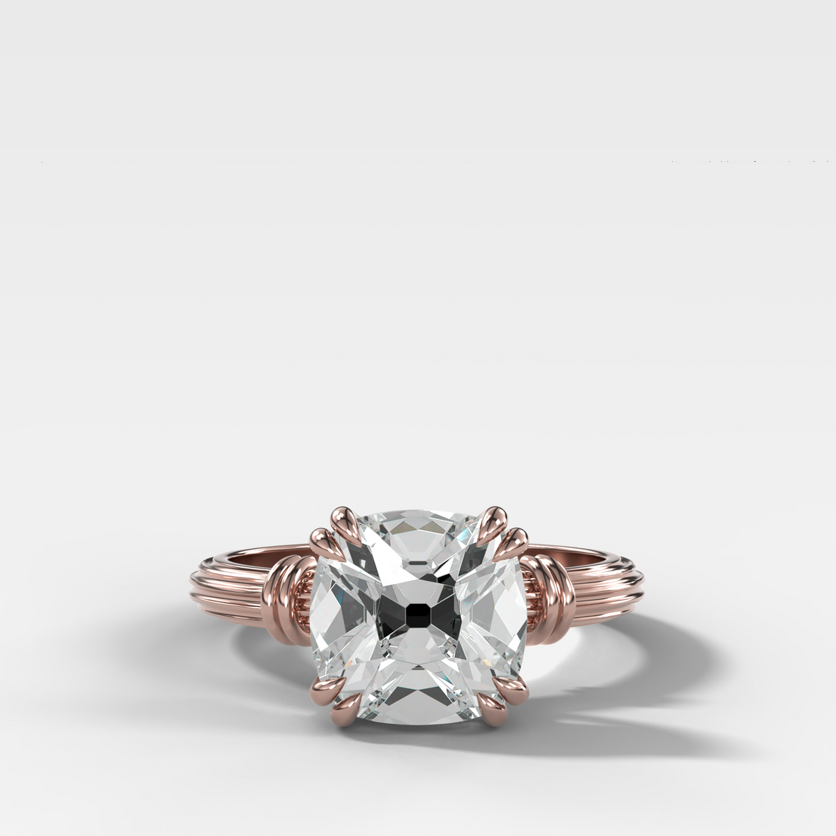 Ridged Band Knot Engagement Ring with Old Mine Cut Diamond