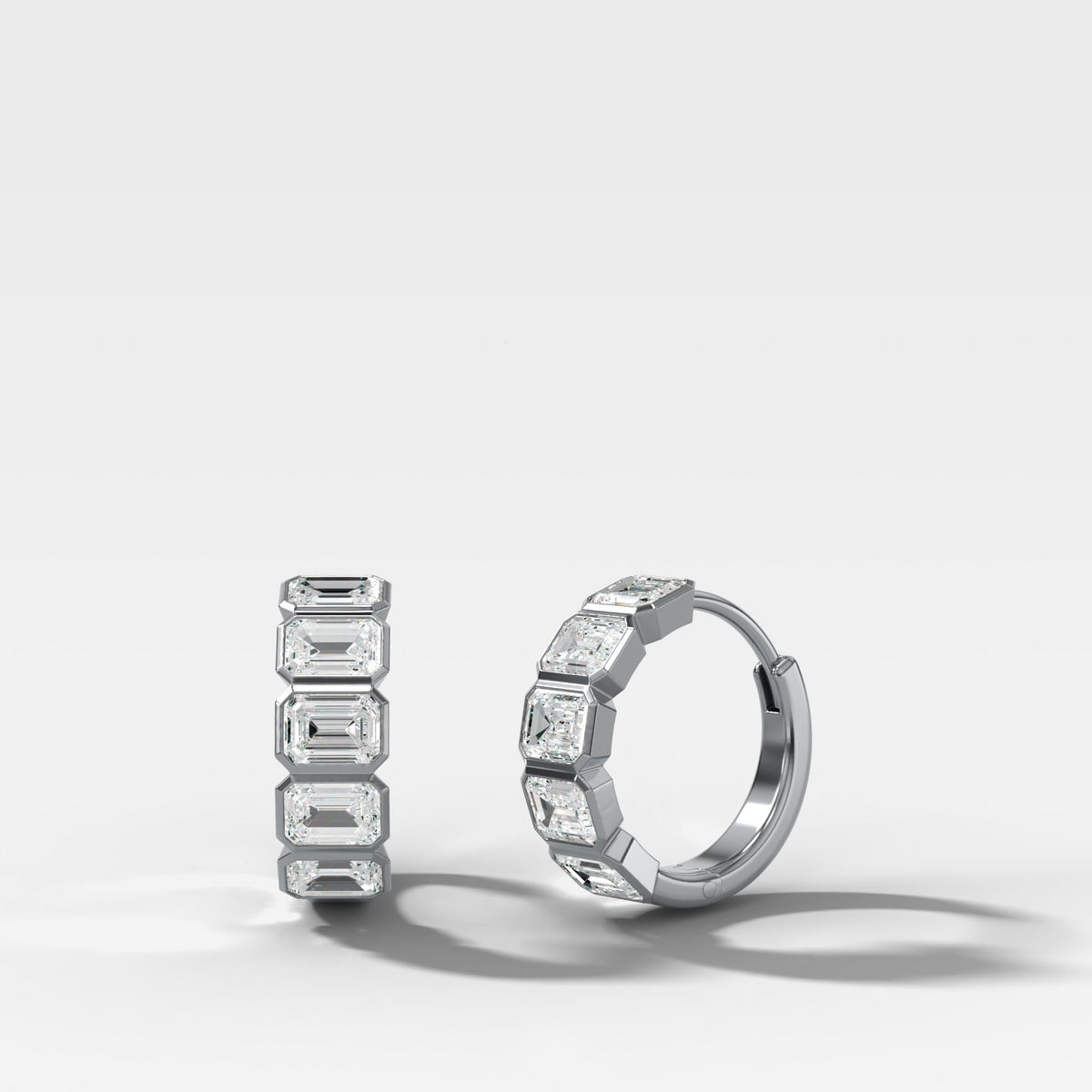 Bezel-Set Diamond Huggies with East West Emerald Cut Diamonds