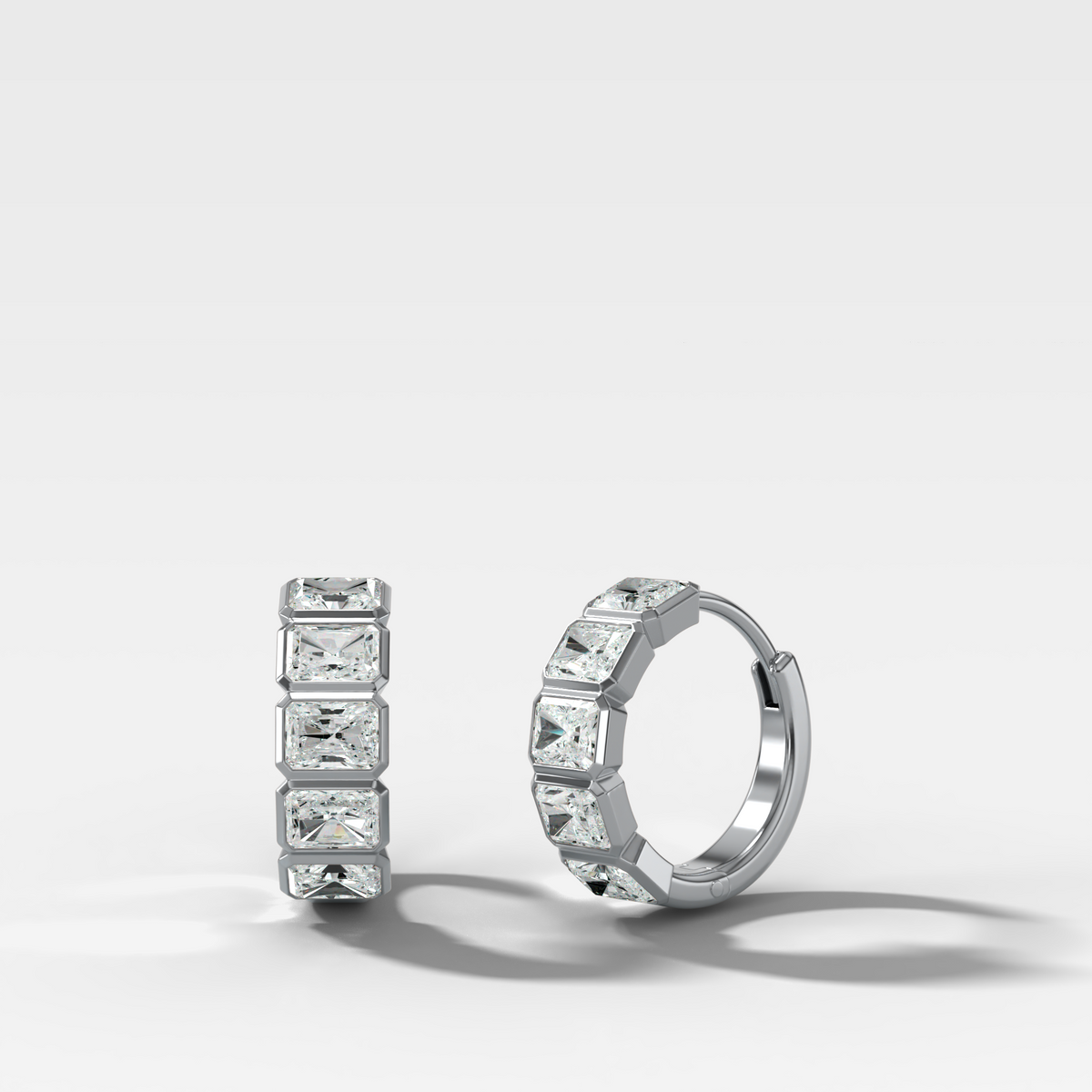 Bezel-Set Diamond Huggies with East West Radiant Cut Diamonds