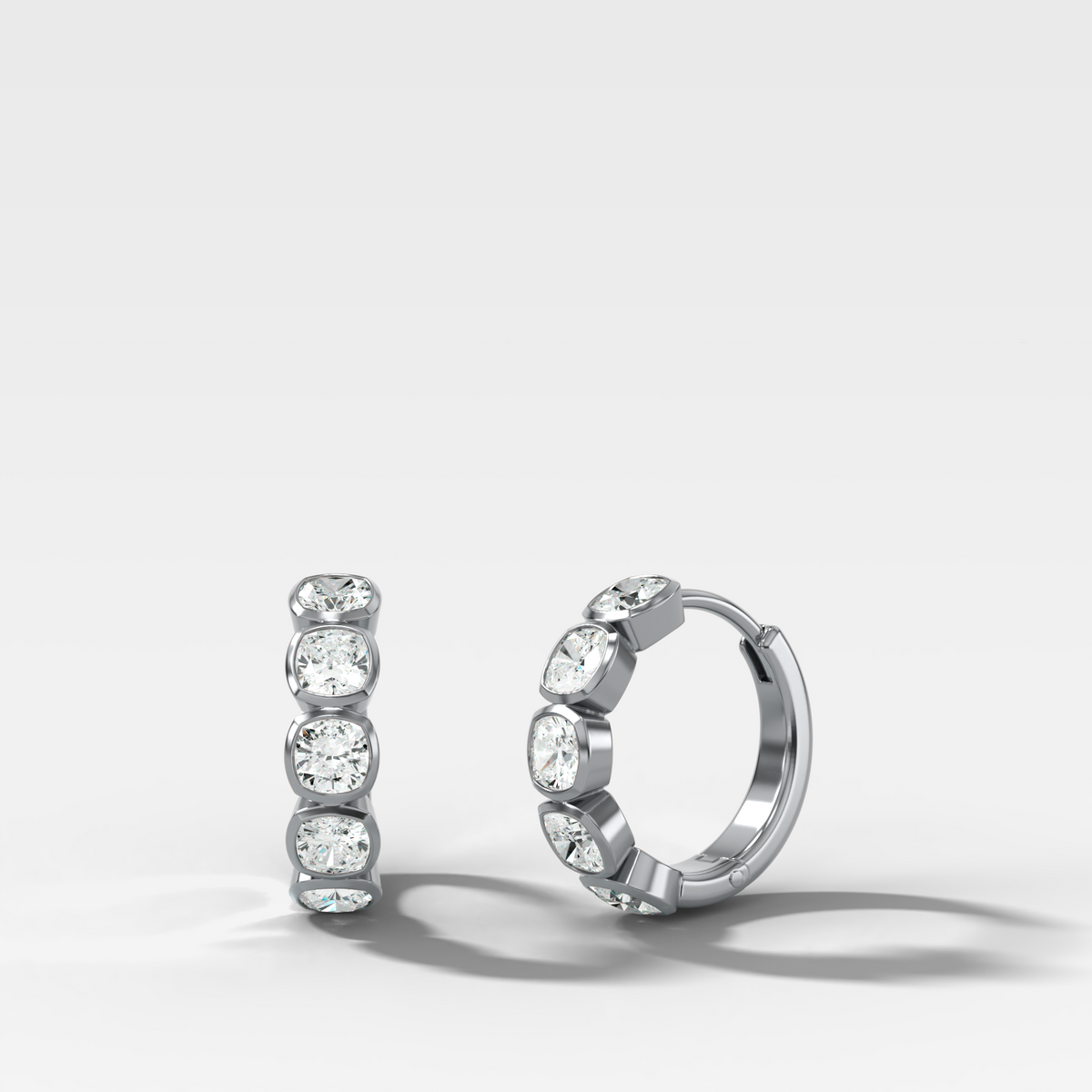 Bezel-Set Huggies with Cushion Cut Diamonds