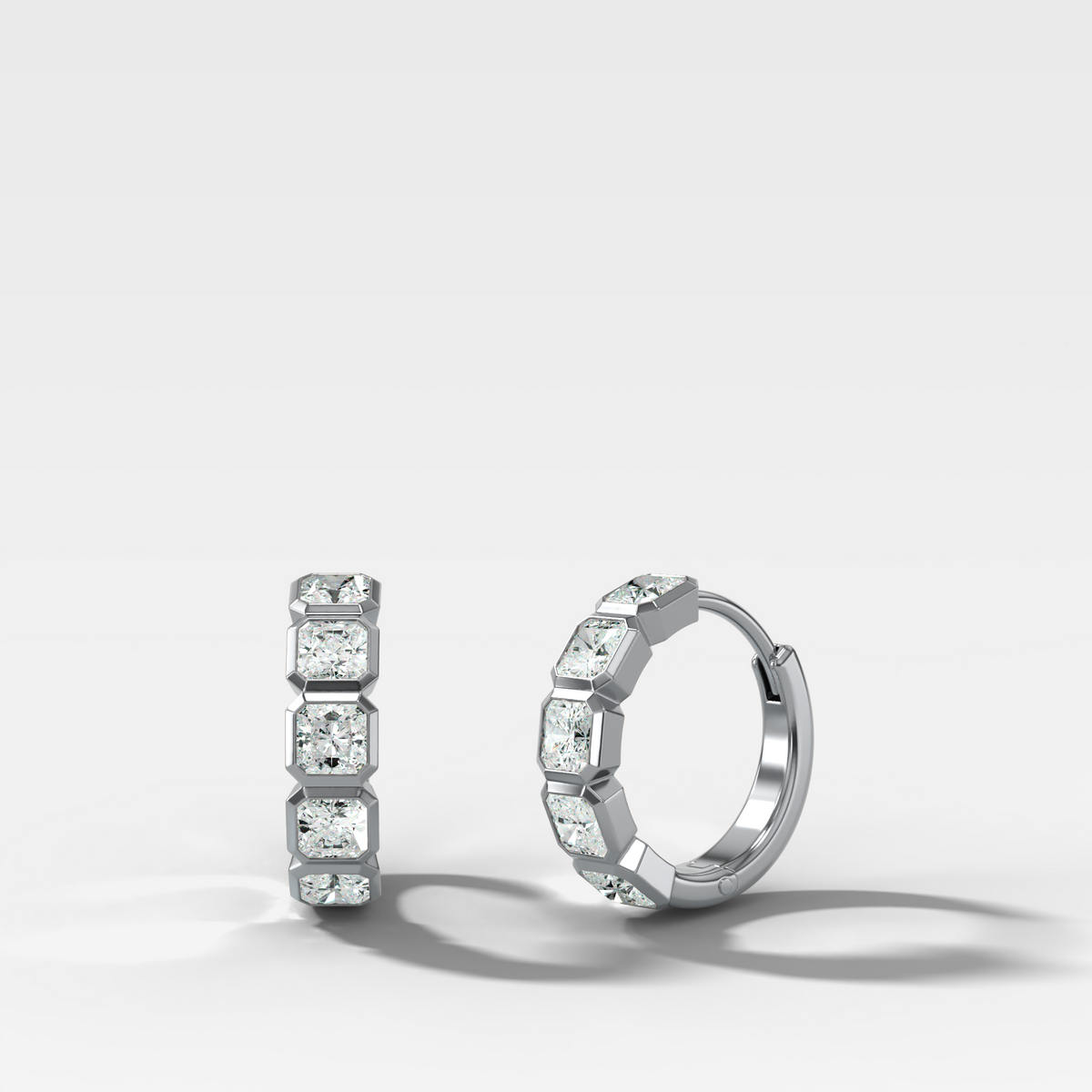 Bezel-Set Huggies with Square Radiant Cut Diamonds