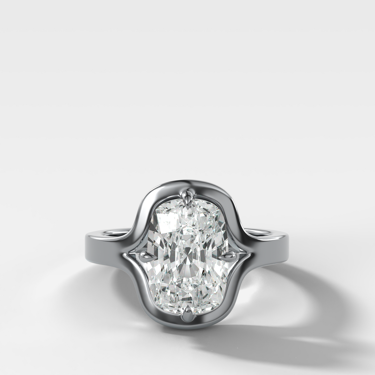 Sculptural Compass-Prong Engagement Ring with Cushion Cut Diamond