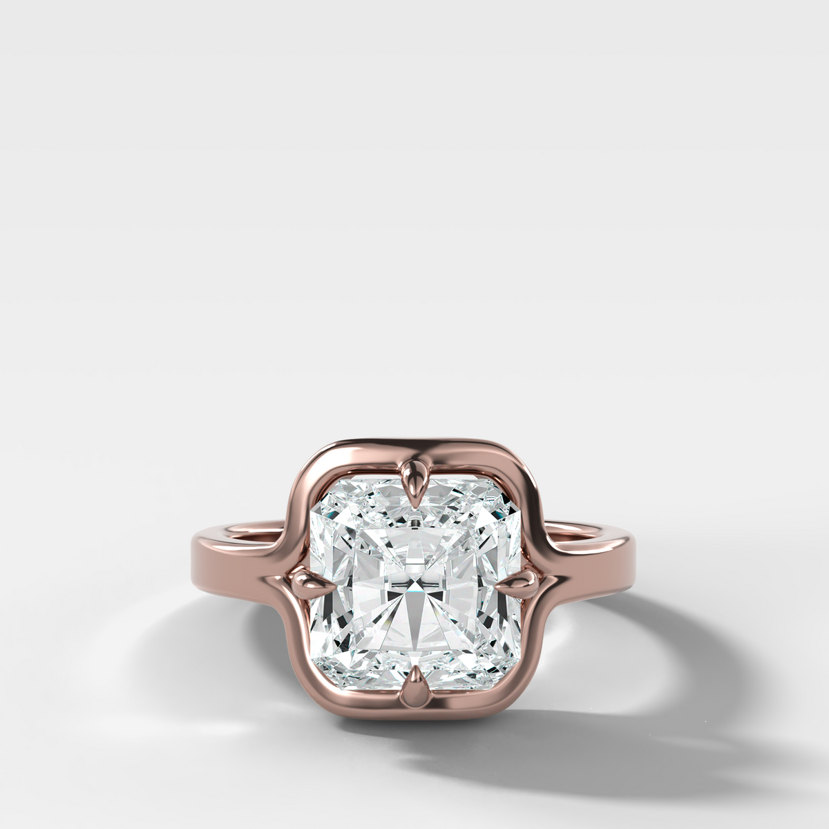 Sculptural Compass-Prong Engagement Ring with Square Radiant Cut Diamond – Rose Gold