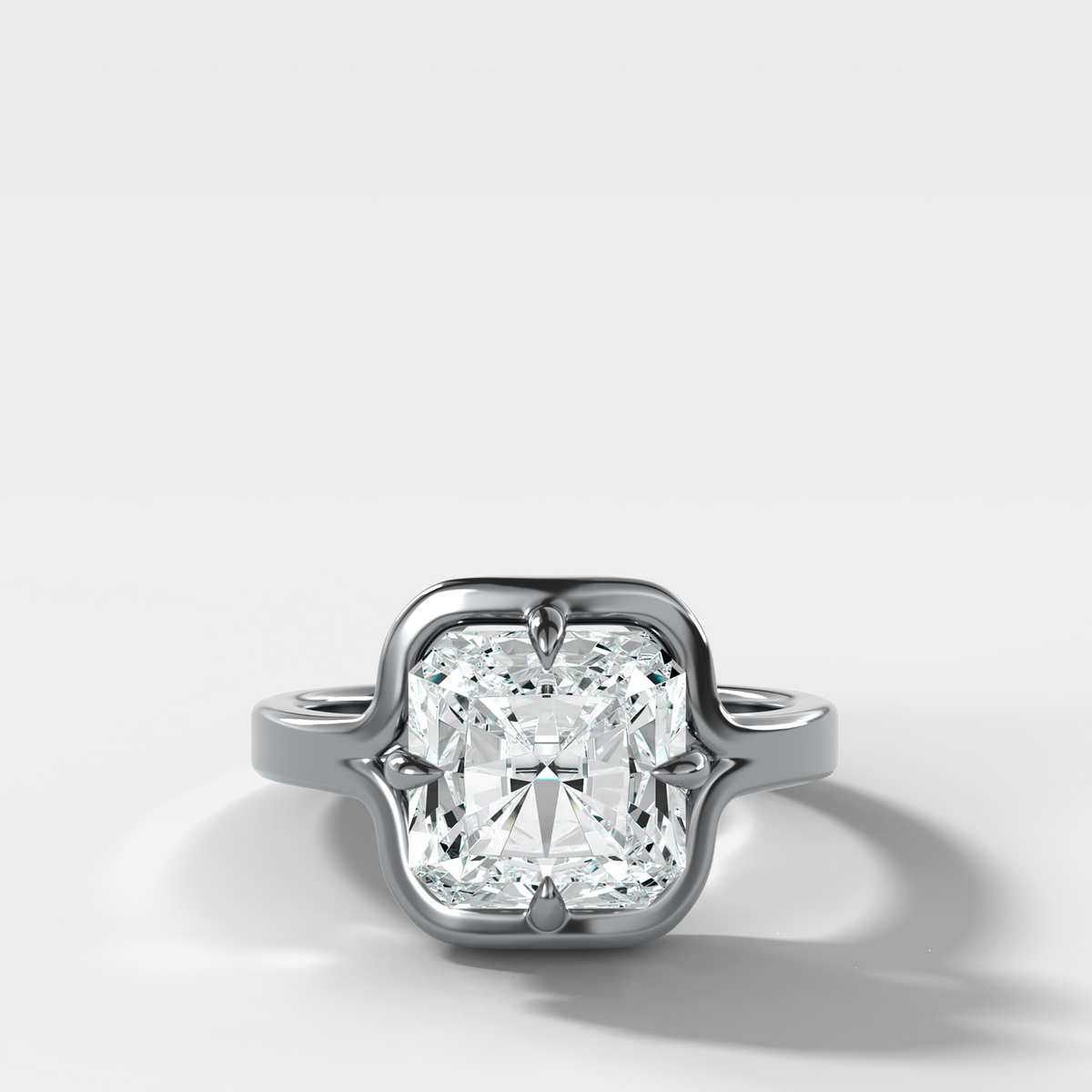 Sculptural Compass-Prong Engagement Ring with Square Radiant Cut Diamond – White Gold / Platinum