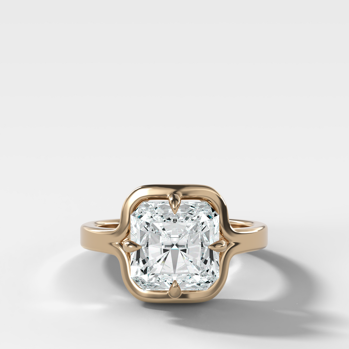 Sculptural Compass-Prong Engagement Ring with Square Radiant Cut Diamond – Yellow Gold