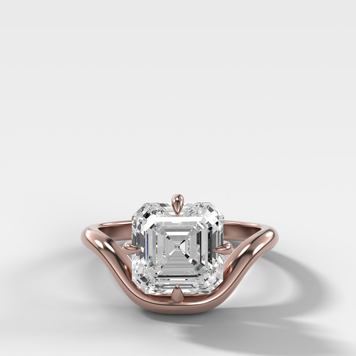 Contoured Compass Set Engagement Ring with Asscher Cut Diamond – Rose Gold